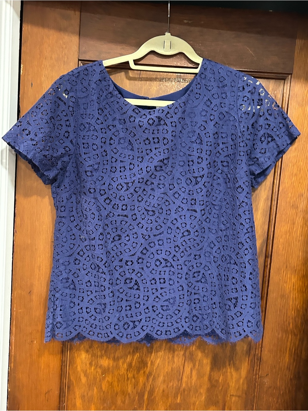 J. Crew Navy Blue Crochet Lace Short Sleeve Blouse